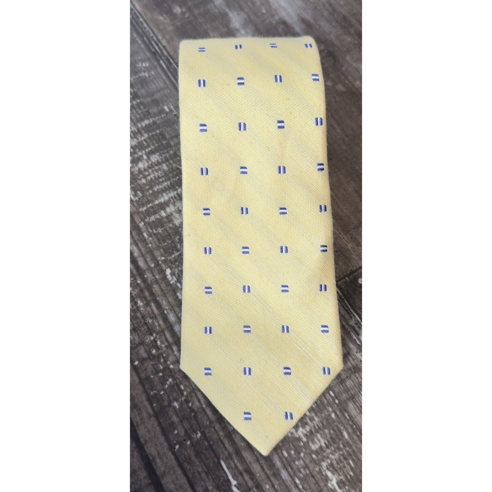 Lauren Ralph Lauren Silk Tie Yellow Blue Geometric Square Dot Pattern 3.5" Wide